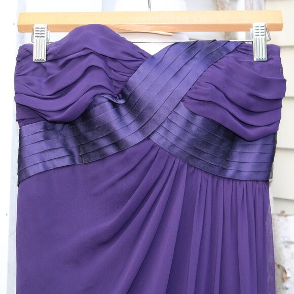 ABS Blueberry Purple Silk and Chiffon Side Drape Strapless Prom Bridal Dress 6 - Picture 2 of 8